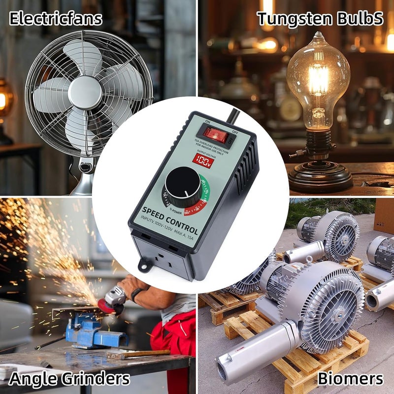 Boxyouping Adjustable 4000W AC Motor Speed Controller for Angle Grinder, Electric Drill, Polishing Machine & Fan - 110V, Variable Speed Control with Overload Protection, Voltage LED Display - Image 5